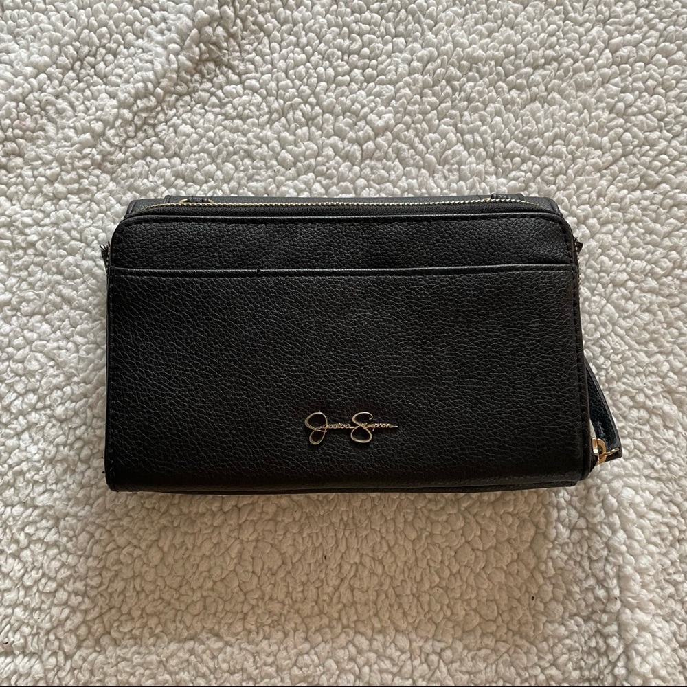 Black and Tan faux leather Jessica Simpson clutch